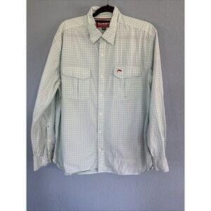 Simms Button Up Shirt Mens XL Green Plaid Lightweight  Long Sleeve Fishing